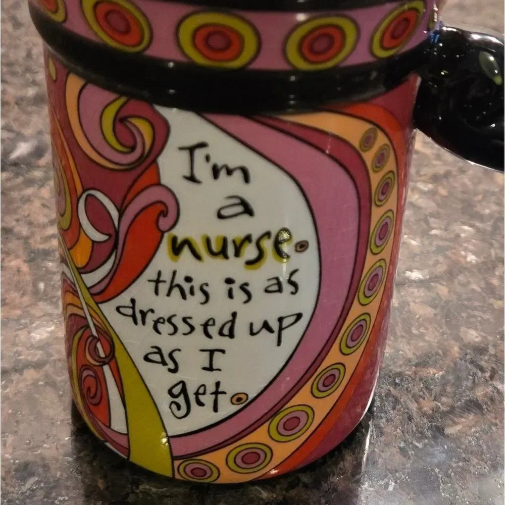 Colorful Ceramic Nurse Mug with Black Handle